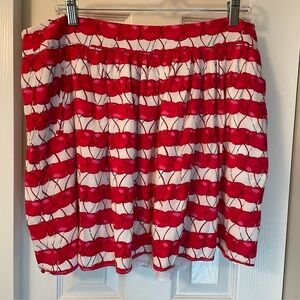 Cynthia Rowley Red White Cherries Full Mini Skirt Pockets Lined Sz 16